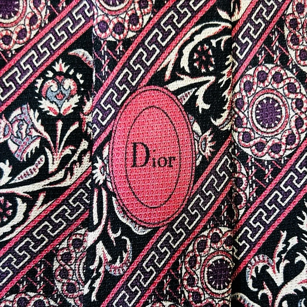 Christian Dior Silk Necktie Black Pink Floral Geometric Print Neck‎ Tie USA Made
